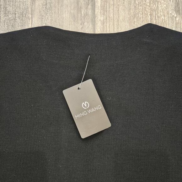 Ming Wang Cardigan Womens Size XS Black Open Front Pink Ribbon Grommet Trim - Picture 7 of 11